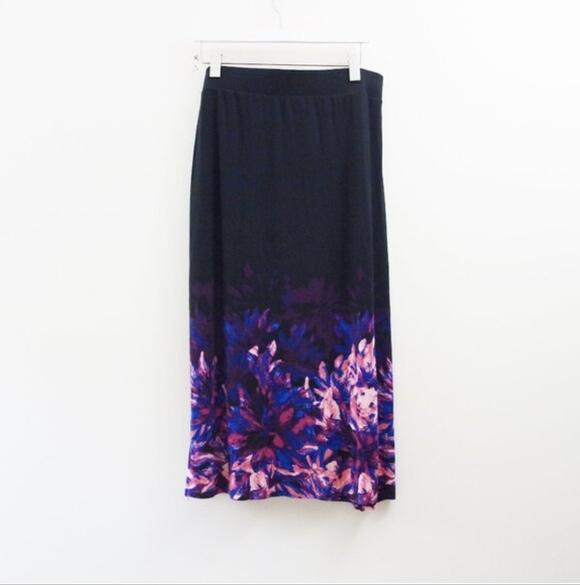 Dana Buchman floral Side Slits Long Slim Maxi Skirt (M) Black EUC - Picture 6 of 8